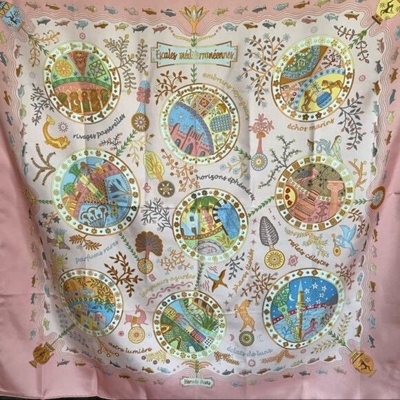 Hermes Escales Méditerranéennes Mousseline Fish Aquatic Pink Scarf Shawl - Picture 4 of 13